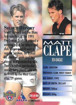 1996 Select AFL #254 Matthew Clape Back
